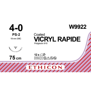 Ethicon (W9922) Vicryl Rapide 4-0 PS-2 19mm 3/8 R/C 75cm (12) Undyed Suture