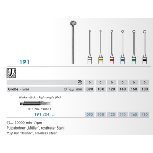 KOMET Pulp Chamber Bur 191-S1 Assorted RA (6) 