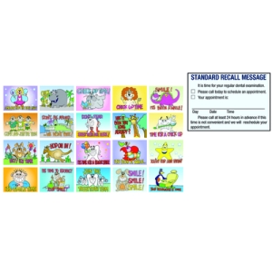 PREMIUM Patient Recall Cards (100) Assorted Illustrations