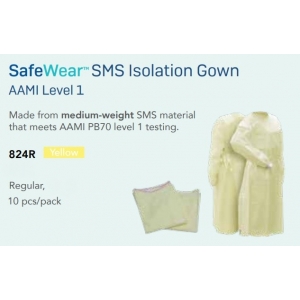 MEDICOM SafeWear SMS Isolation Gown AAMI L1 Yellow Regular (10)
