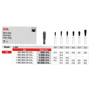 EDENTA DIAMOND BUR FG 830L-025 (5) Medium Grit