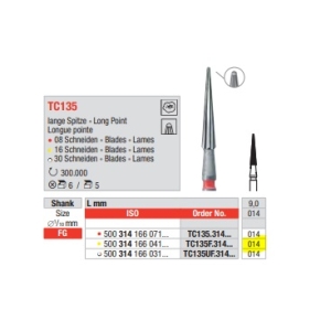 EDENTA TC Finishing Bur FG TC135F.314.014 (6) Yellow Band 16 Blades