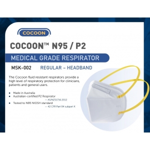 Cocoon N95/P2 Flat-Fold Respirator Mask, Head Band, Regular Size (20) Made in Australia