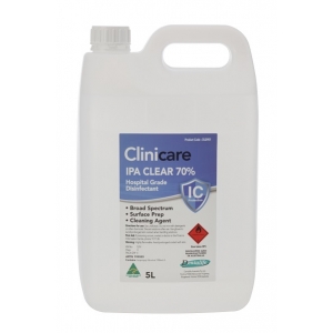 CLINICARE Alcohol 70% IPA CLEAR - 5litre bottle