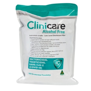 CLINICARE Alcohol Free HG Disinfectant Towelette Refill (180) 15x17cm