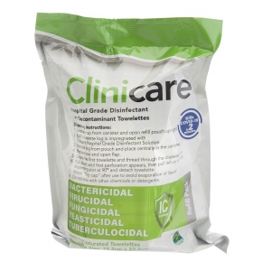 CLINICARE Hospital Grade Disinfectant Towelette Refill (220) 15.2x23.2cm