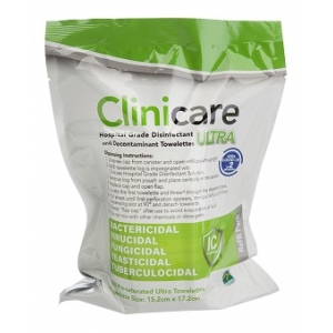 CLINICARE Hospital Grade Disinfectant ULTRA Towelette Refill (180) 15.2x17.2cm