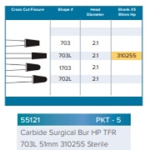 SSW Carbide Surgical Bur HP 703L 51mm 310255 (5) Sterile  