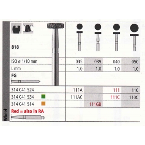 INTENSIV Diamond Bur FG 110 (6) 818-050 Standard Grit