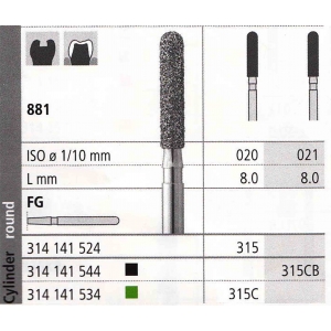 INTENSIV Diamond Bur FG 315 (6) 881-020 Standard Grit