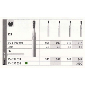 INTENSIV Diamond Bur FG 343 (6) 822-012 Standard Grit