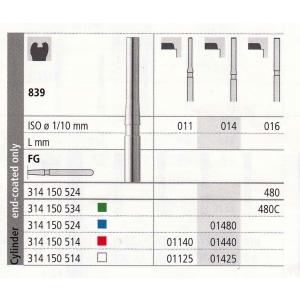 INTENSIV Diamond Bur FG 480 (6) 839-016 Standard Grit