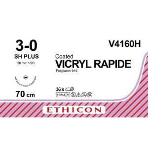 Ethicon (V4160H) Vicryl Rapide 3-0 26mm SH 1/2C 70cm (36) Undyed Suture